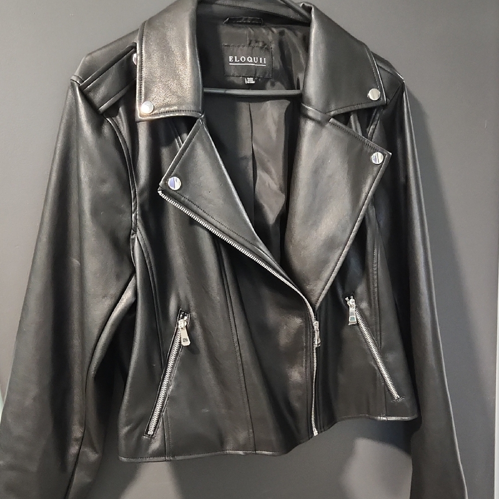 Eloquii Women's Sleek Black Leather Jacket
